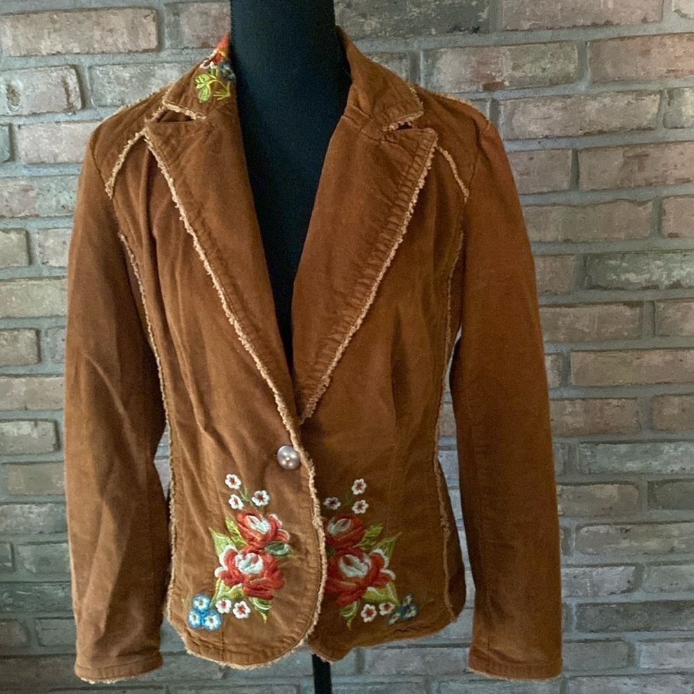 Corduroy Embroidered Jacket Medium EUC